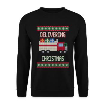 Delivering Christmas - LKW Fahrer Weihnachten - Unisex Pullover - Schwarz - Vorne - Alina (178cm) & Michal (187cm)
