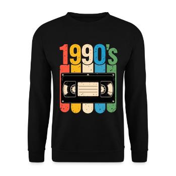 1990er Retro VHS Nostalgie - Unisex Pullover - Schwarz - Vorne - Alina (178cm) & Michal (187cm)