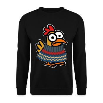 Niedliches Huhn mit Winterpullover - Unisex Pullover - Schwarz - Vorne - Alina (178cm) & Michal (187cm)