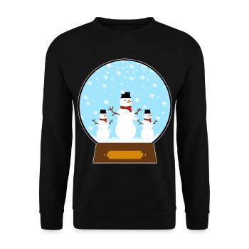 Weihnachtliche Schneekugel mit Schneemännern - Unisex Pullover - Schwarz - Vorne - Alina (178cm) & Michal (187cm)