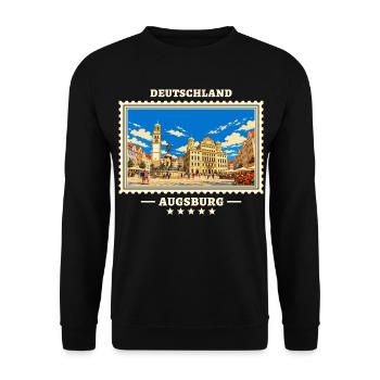 Deutschland Augsburg Vintage Reisemarke - Unisex Pullover - Schwarz - Vorne - Alina (178cm) & Michal (187cm)