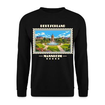 Deutschland Mannheim Vintage Reisemarke - Unisex Pullover - Schwarz - Vorne - Alina (178cm) & Michal (187cm)