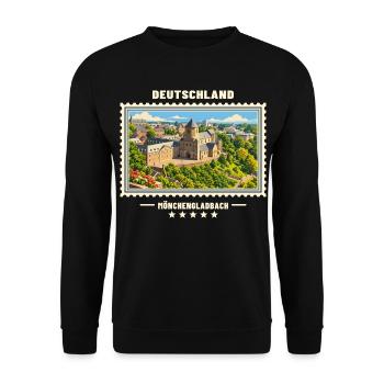 Deutschland Mönchengladbach Vintage Reisemarke - Unisex Pullover - Schwarz - Vorne - Alina (178cm) & Michal (187cm)