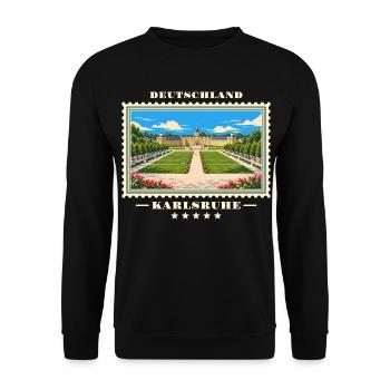 Deutschland Karlsruhe Vintage Reisemarke - Unisex Pullover - Schwarz - Vorne - Alina (178cm) & Michal (187cm)