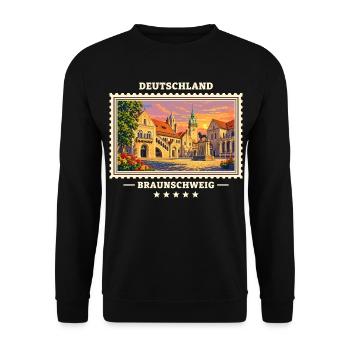 Deutschland Braunschweig Vintage Reisemarke - Unisex Pullover - Schwarz - Vorne - Alina (178cm) & Michal (187cm)