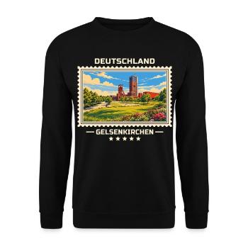 Deutschland Gelsenkirchen Vintage Reisemarke - Unisex Pullover - Schwarz - Vorne - Alina (178cm) & Michal (187cm)