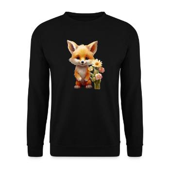 Süsser Fuchs mit Blumen – Kleiner Glücksbringer - Unisex Pullover - Schwarz - Vorne - Alina (178cm) & Michal (187cm)