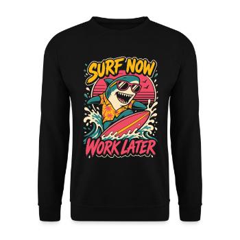 Surfender Hai – Surf Now Work Later - Unisex Pullover - Schwarz - Vorne - Alina (178cm) & Michal (187cm)