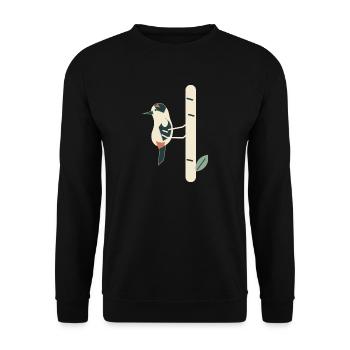 Specht auf Silberbirke - Unisex Pullover - Schwarz - Vorne - Alina (178cm) & Michal (187cm)