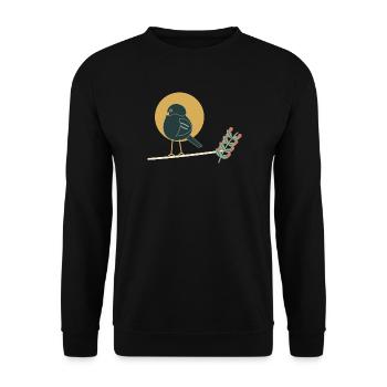Amsel in der Vogelbeere - Unisex Pullover - Schwarz - Vorne - Alina (178cm) & Michal (187cm)