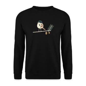 Kohlemeise und Kiefernzapfen - Unisex Pullover - Schwarz - Vorne - Alina (178cm) & Michal (187cm)