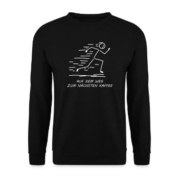 Auf dem Weg zum nächsten Kaffee - Strichmännchen - Unisex Pullover - Schwarz - Vorne - Alina (178cm) & Michal (187cm)