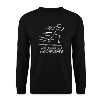 Ich jogge ins Wochenende - Unisex Pullover - Schwarz - Vorne - Alina (178cm) & Michal (187cm)