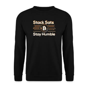 Stack Sats Stay Humble - Unisex Pullover - Schwarz - Vorne - Alina (178cm) & Michal (187cm)