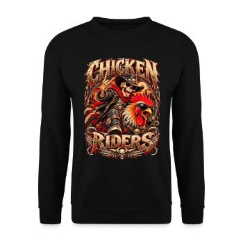 Chicken Riders: Totenkopf Cowboy - Unisex Pullover - Schwarz - Vorne - Alina (178cm) & Michal (187cm)