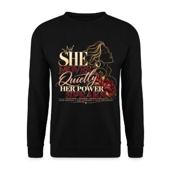 Stille Ambition – ihre Stärke spricht für sich selbst - Unisex Pullover - Schwarz - Vorne - Alina (178cm) & Michal (187cm)
