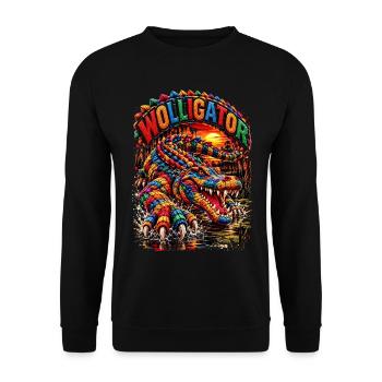 Wolligator Krokodil Farbexplosion - Unisex Pullover - Schwarz - Vorne - Alina (178cm) & Michal (187cm)