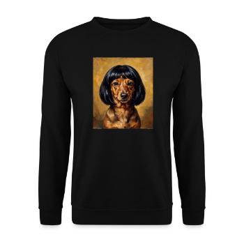 Lustiger Hund Dackel Bob Haarschnitt - Unisex Pullover - Schwarz - Vorne - Alina (178cm) & Michal (187cm)