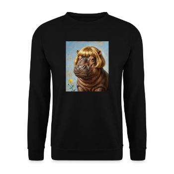 Lustiges Nilpferd Bob Haarschnitt - Unisex Pullover - Schwarz - Vorne - Alina (178cm) & Michal (187cm)