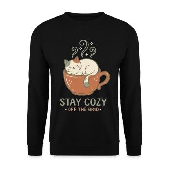 Katzenkuschel im Kaffeebecher - Unisex Pullover - Schwarz - Vorne - Alina (178cm) & Michal (187cm)
