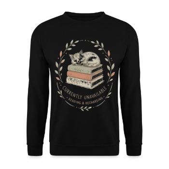 Katzenruhe im Bücherstapel - Unisex Pullover - Schwarz - Vorne - Alina (178cm) & Michal (187cm)