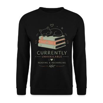 Schlafende Katze auf Büchern - Unisex Pullover - Schwarz - Vorne - Alina (178cm) & Michal (187cm)