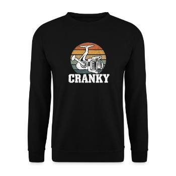 Angeln Retro Fischer Spruch Angelrolle Motiv Deko - Unisex Pullover - Schwarz - Vorne - Alina (178cm) & Michal (187cm)