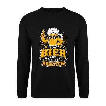 Für Bier würde ich sogar arbeiten - Unisex Pullover - Schwarz - Vorne - Alina (178cm) & Michal (187cm)