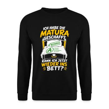 Matura geschafft kann ich ins Bett - Unisex Pullover - Schwarz - Vorne - Alina (178cm) & Michal (187cm)