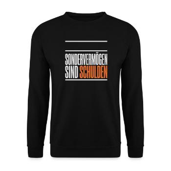 Sondervermögen sind Schulden Satire - Unisex Pullover - Schwarz - Vorne - Alina (178cm) & Michal (187cm)