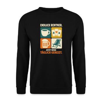 Endlich Rentner jetzt wird täglich gereizt Skat - Unisex Pullover - Schwarz - Vorne - Alina (178cm) & Michal (187cm)