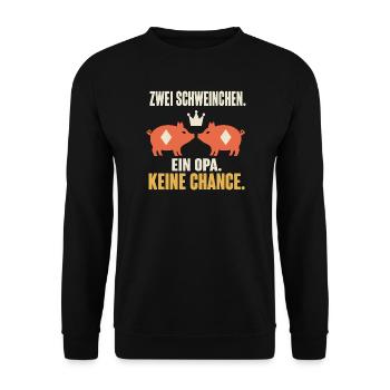  Zwei Schweinchen ein Opa keine Chance – Doko - Unisex Pullover - Schwarz - Vorne - Alina (178cm) & Michal (187cm)