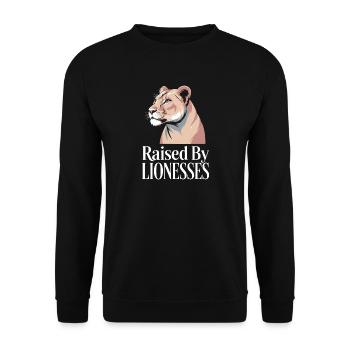 Raised By Lionesses Löwin Löwenmama Starke Frauen - Unisex Pullover - Schwarz - Vorne - Alina (178cm) & Michal (187cm)