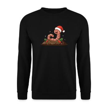 Regenwurm im Weihnachtshut – Weihnachtsthema - Unisex Pullover - Schwarz - Vorne - Alina (178cm) & Michal (187cm)