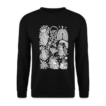 Vintage-Nurse Anatomy Botanical Collage T-Shirt - Unisex Pullover - Schwarz - Vorne - Alina (178cm) & Michal (187cm)