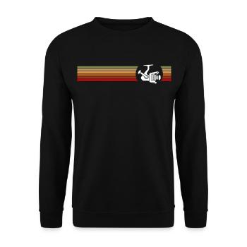 Retro Angeln Grafik mit einer Spinnrolle Design - Unisex Pullover - Schwarz - Vorne - Alina (178cm) & Michal (187cm)