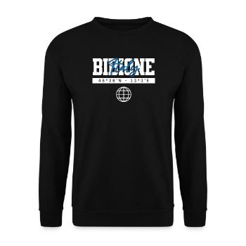Bibione Italien Koordinaten Reise Souvenir - Unisex Pullover - Schwarz - Vorne - Alina (178cm) & Michal (187cm)
