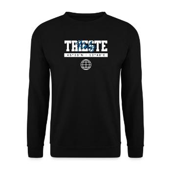 Triest Italien Koordinaten Reise Souvenir - Unisex Pullover - Schwarz - Vorne - Alina (178cm) & Michal (187cm)