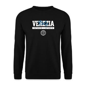Venedig Italien Koordinaten Reise Souvenir - Unisex Pullover - Schwarz - Vorne - Alina (178cm) & Michal (187cm)