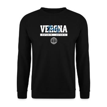 Verona Italien Koordinaten Reise Souvenir - Unisex Pullover - Schwarz - Vorne - Alina (178cm) & Michal (187cm)