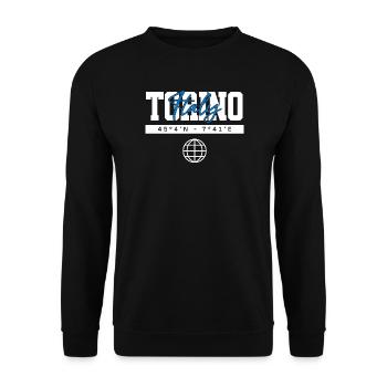 Turin Italien Koordinaten Reise Souvenir - Unisex Pullover - Schwarz - Vorne - Alina (178cm) & Michal (187cm)