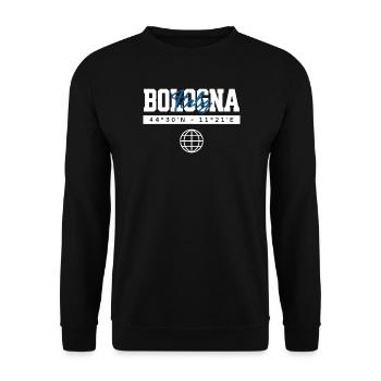Bologna Italien Koordinaten Reise Souvenir - Unisex Pullover - Schwarz - Vorne - Alina (178cm) & Michal (187cm)