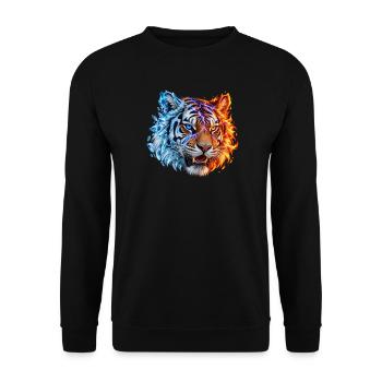 Feuer- und Eistiger – Fantasiekatze - Unisex Pullover - Schwarz - Vorne - Alina (178cm) & Michal (187cm)