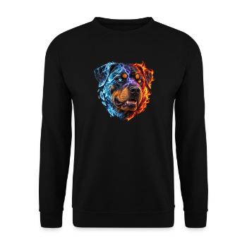Rottweiler-Feuer und Eis – Hundeporträt - Unisex Pullover - Schwarz - Vorne - Alina (178cm) & Michal (187cm)