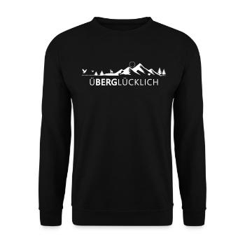 Überglücklich am Berg – Wandern und Klettern - Unisex Pullover - Schwarz - Vorne - Alina (178cm) & Michal (187cm)