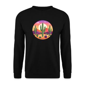 Kaktus Wüste Retro Badge Landschaft Bunt T-Shirt - Unisex Pullover - Schwarz - Vorne - Alina (178cm) & Michal (187cm)