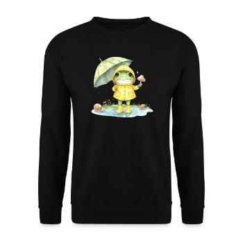 Frosch Regenmantel Regenschirm Aquarell T-Shirt - Unisex Pullover - Schwarz - Vorne - Alina (178cm) & Michal (187cm)