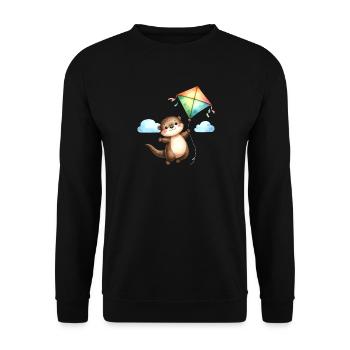 Comic Otter Drachen Steigen Herbst Wind  - Unisex Pullover - Schwarz - Vorne - Alina (178cm) & Michal (187cm)