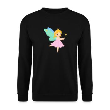 Kleine Comic Fee Flügel Rosa Zauberstab T-Shirt - Unisex Pullover - Schwarz - Vorne - Alina (178cm) & Michal (187cm)