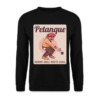 Where Skill Meets Chill – Boule mit Baskenmütze - Unisex Pullover - Schwarz - Vorne - Alina (178cm) & Michal (187cm)